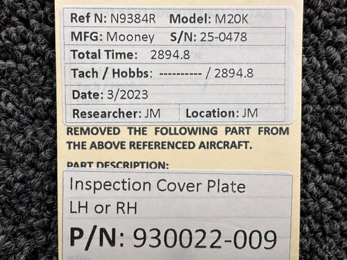 Mooney Aircraft Parts & Accessories 930022-009 Mooney M20K Inspection Cover Plate LH or RH 