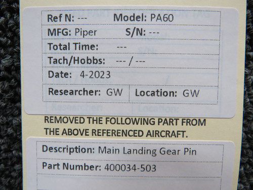 400034-503 Piper Aerostar PA60 Main Landing Gear Pin
