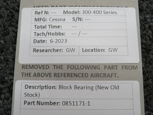 0851171-1 Cessna 300-400 Series Block Bearing (New Old Stock)