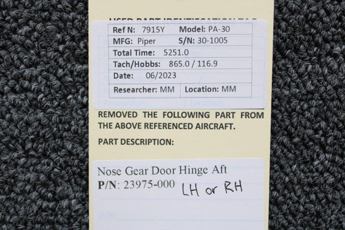 23975-000 Piper PA30 Nose Gear Door Hinge Aft LH or RH