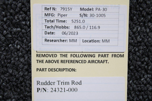24321-000 Piper PA30 Rudder Trim Rod