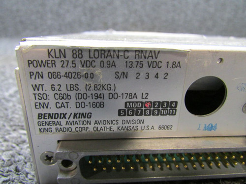 066-4026-00 Bendix King KLN-88 Loran-C RNav Unit has Mod, 14 or 28 Volts
