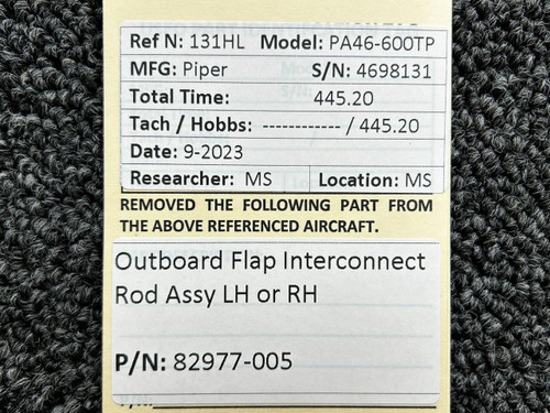 Piper Aircraft Parts 82977-005 Piper PA46-600TP Outboard Flap Interconnect Rod Assembly LH or RH 
