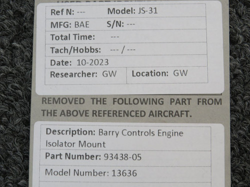 93438-05 BAE JS-31, 32 Barry Controls 13636 Mount, Engine Isolator ...