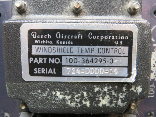 100-364295-3 Beechcraft Windshield Temperature Control has Panel