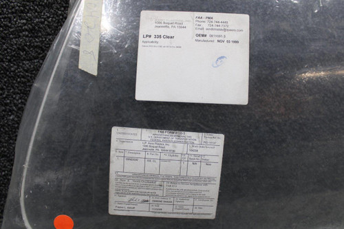 335 (Alt: 0811691-3) Cessna 310 LP Aero Plastics Window Aft LH with 8130-3 (NOS)