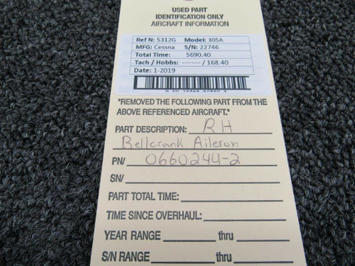 0660244-2 Cessna 305A L-19 RH Bellcrank Aileron