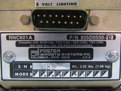 805D0550-12 Foster Avionics Modified Airdata Systems RNAV Computer