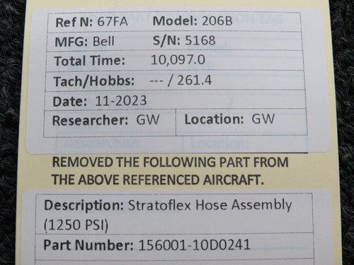 156001-10D0241 Bell 206B Stratoflex Hose Assembly (1250 PSI)