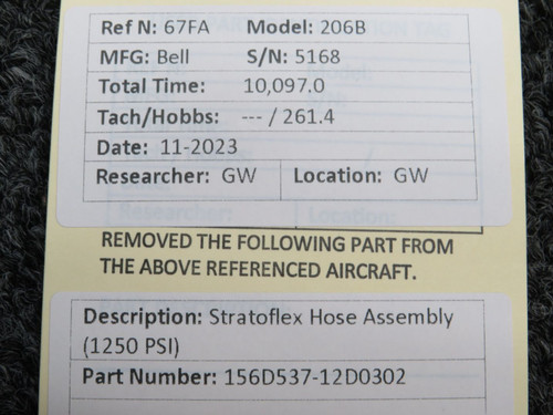156D537-12D0302 Bell 206B Stratoflex Hose Assembly (1250 PSI)