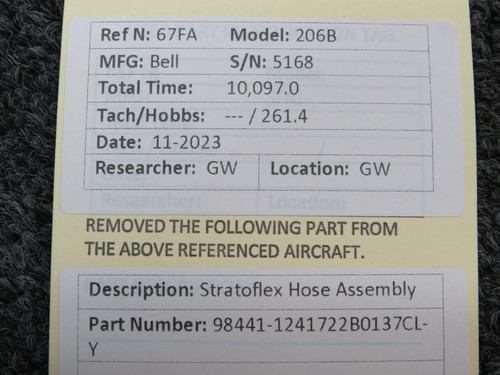 98441-1241722B0137CL-Y Bell 206B Stratoflex Hose Assembly