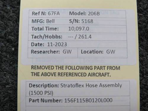 156F115B0120L000 Bell 206B Stratoflex Hose Assembly (1500 PSI)