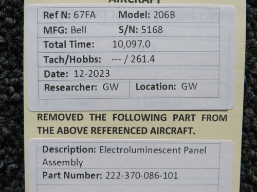 222-370-086-101 Bell 206B Electroluminescent Panel Assembly