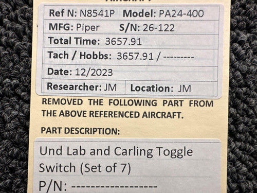 Piper PA24-400 Und Lab and Carling Toggle Switch (Set of 7)