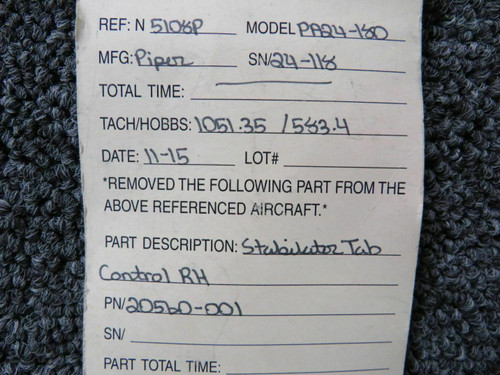 20560-001 Piper PA24-180 Stabilator Tab Control RH
