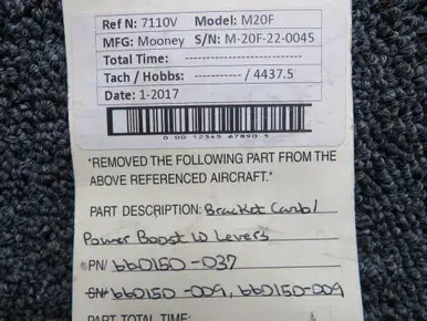 660150-037 Mooney M20F Bracket Carburetor, Power Boost  with Levers