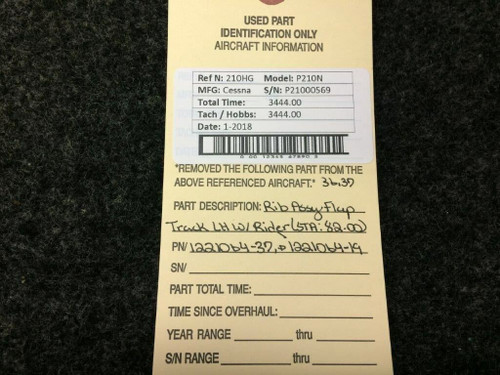 1221064-37 / 1221064-19 Cessna P210N Rib Flap Track LH W/ Rider (STA: 82.00)