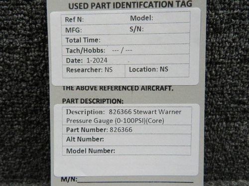 Stewart-Warner 826366 Stewart Warner Pressure Indicator (0-100PSI)(Core) 