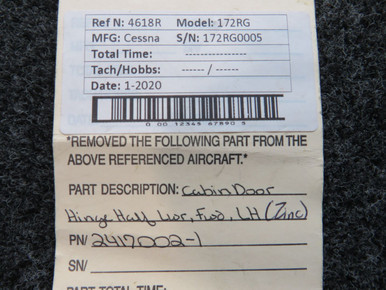 2417002-1 Cessna 172 Cabin Door Hinge Half Lower Forward LH (Zinc)