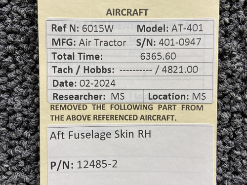 Air Tractor 12485-2 Air Tractor AT-401 Aft Fuselage Skin RH 