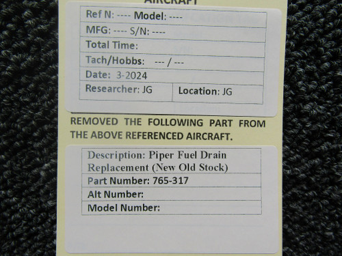 765-317 Piper Fuel Drain Replacement (New Old Stock)