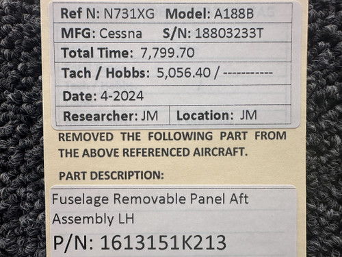 1613151K213 Cessna A188B Fuselage Removable Panel Aft Assembly LH