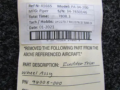 96008-000 Piper PA34-200 Rudder Trim Wheel Assembly