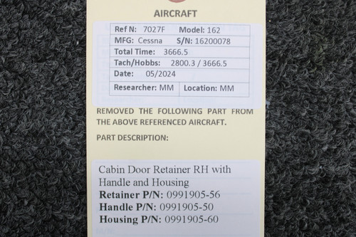 0991905-56, 0991905-50 Cessna 162 Cabin Door Retainer RH with Handle and Housing