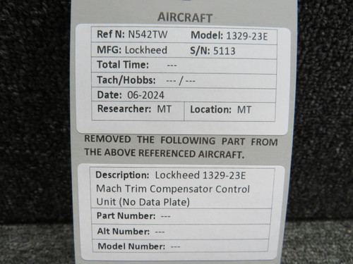 Lockheed Data Plate Lockheed 1329-23E Mach Trim Compensator Control Unit Assembly (No Data ...