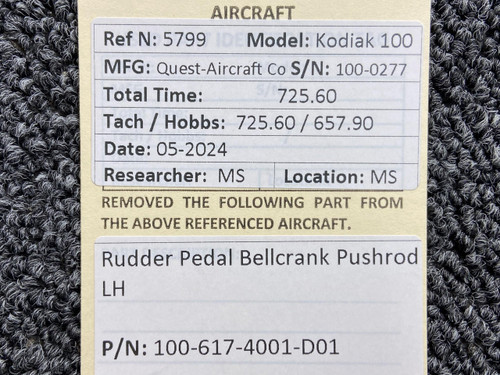 Kodiak 100-617-4001-D01 Kodiak 100 Rudder Pedal Bellcrank Pushrod LH 