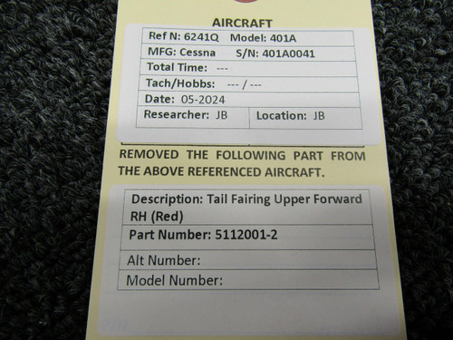 Cessna Aircraft Parts 5112001-2 Cessna 401A Fairing Upper Forward RH 