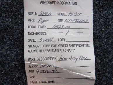 44386-000 Piper PA31T Arm Assembly Nose Gear Steering