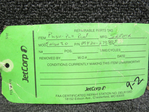 MY20-273-50-5 Falcon Jet Push-Pull Rod with Green Repairable Tag (Core)