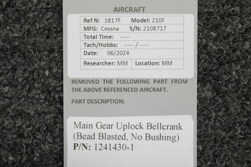 1241430-1 Cessna 210F Main Gear Uplock Bellcrank (Bead Blasted, No Bushing)