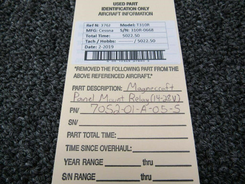 70S2-01-A-05-S Cessna T310R Magnecraft Panel Mount Relay