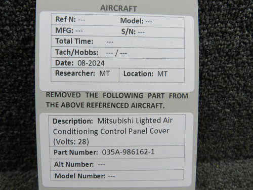 035A-986162-1 Mitsubishi Lighted Air Conditioning Control Panel Cover (Volts: 28)