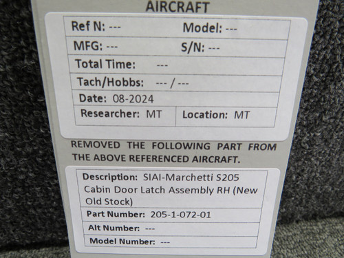 205-1-072-01 SIAI-Marchetti S205 Cabin Door Latch Assembly RH (New Old Stock)