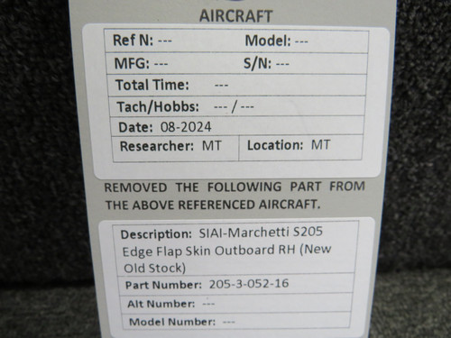 205-3-052-16 SIAI-Marchetti S205 Edge Flap Skin Outboard RH (New Old Stock)