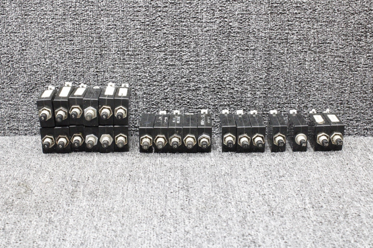 Wood Electric Push Breaker Set of 24, Various Amps (5, 10, 15, 20, 30, 50)