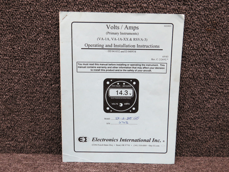 VA-1A-125 Electronics International 1992 Operating &amp; Installation Instructions