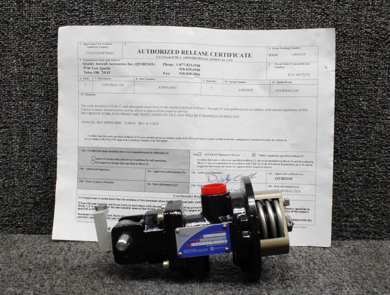 470836-0003 Hartzell Variable Absolute Pressure Controller Overhauled with 8130-3