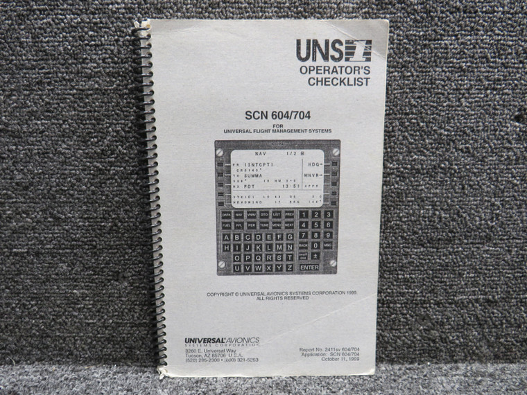 2411sv604-704 Universal Avionics 1999 SCN-604-704 Operators Checklist