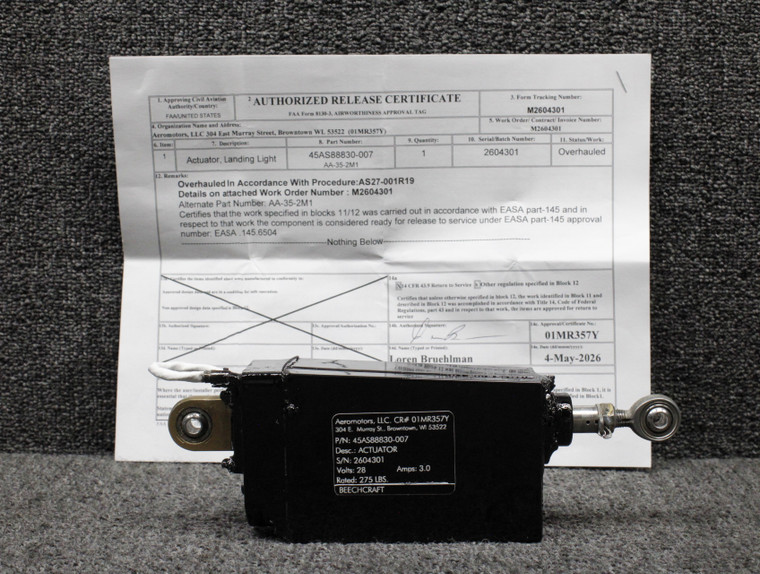 45AS88830-007 Mitsubishi Landing Light Actuator Overhauled with 8130-3 (28V, 3A)