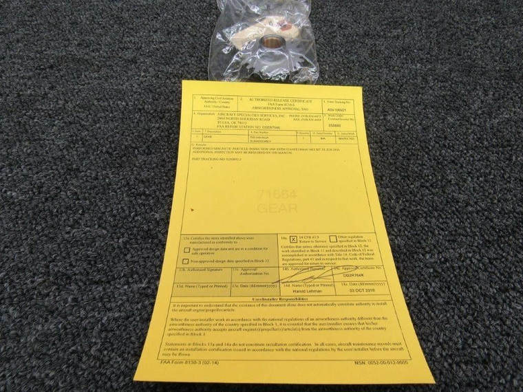 71664 Lycoming TIO-540-AE2A Gear Fuel Pump Idler w/ 8130 (SPF)