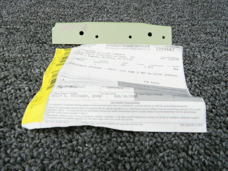 1210410-2 Cessna Angle Attach RH w 8130-3 (New Old Stock) (SA)