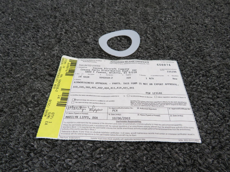 5042018-2 Cessna Shim Washer with 8130-3 (New Old Stock)