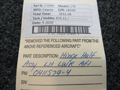0411579-4 Cessna 170 Hinge Assembly LH LWR AFT