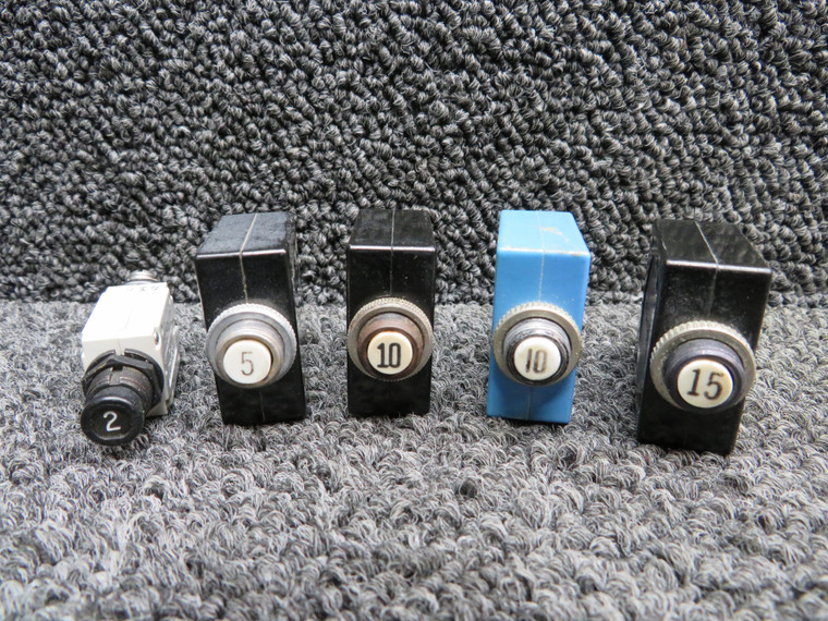 7277-2-2, S-1360-5L, S-1360-10L Klixon, Wood Circuit Breakers (Set of 5)