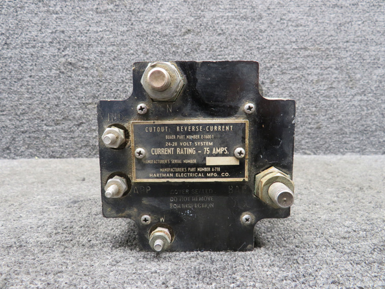 A-718 (Alt: E-1600-1) Hartman Reverse Current Cutout (Damaged) (Volts: 24-28)