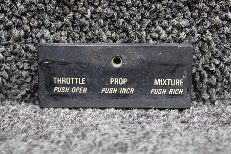 820290-013 Mooney M20F Throttle, Prop, Mixture Control Panel Placard